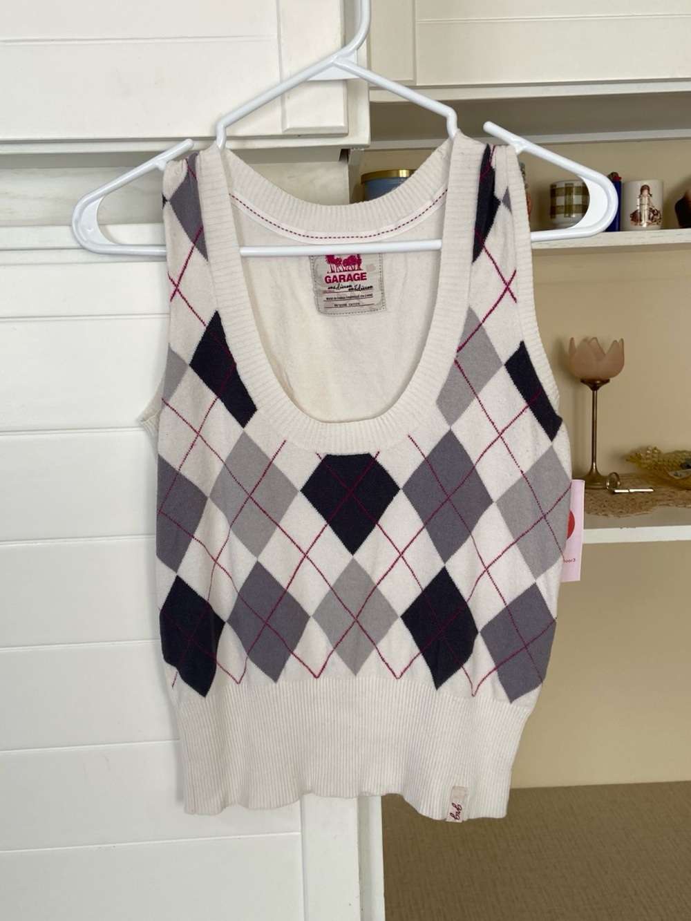 Y2K White preppy Argyle Vest